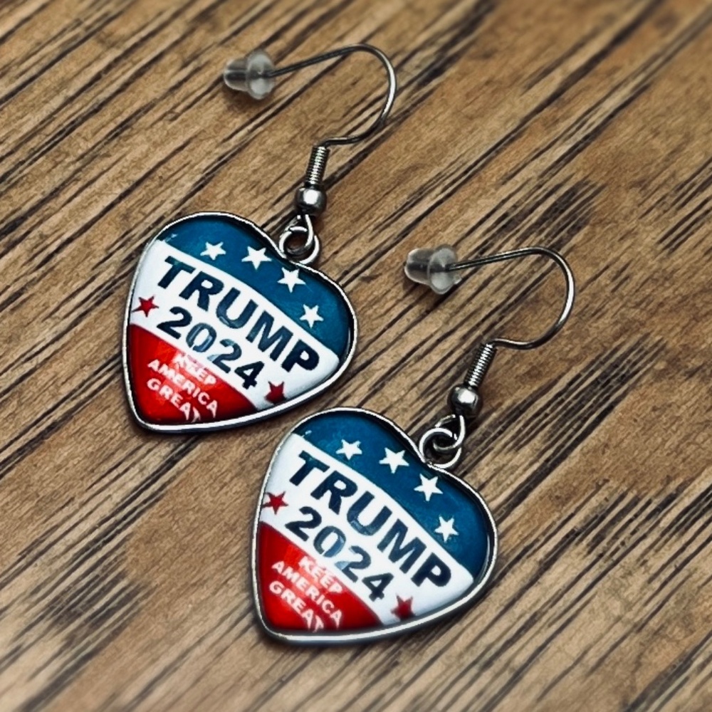Heart shape red, white blue earrings